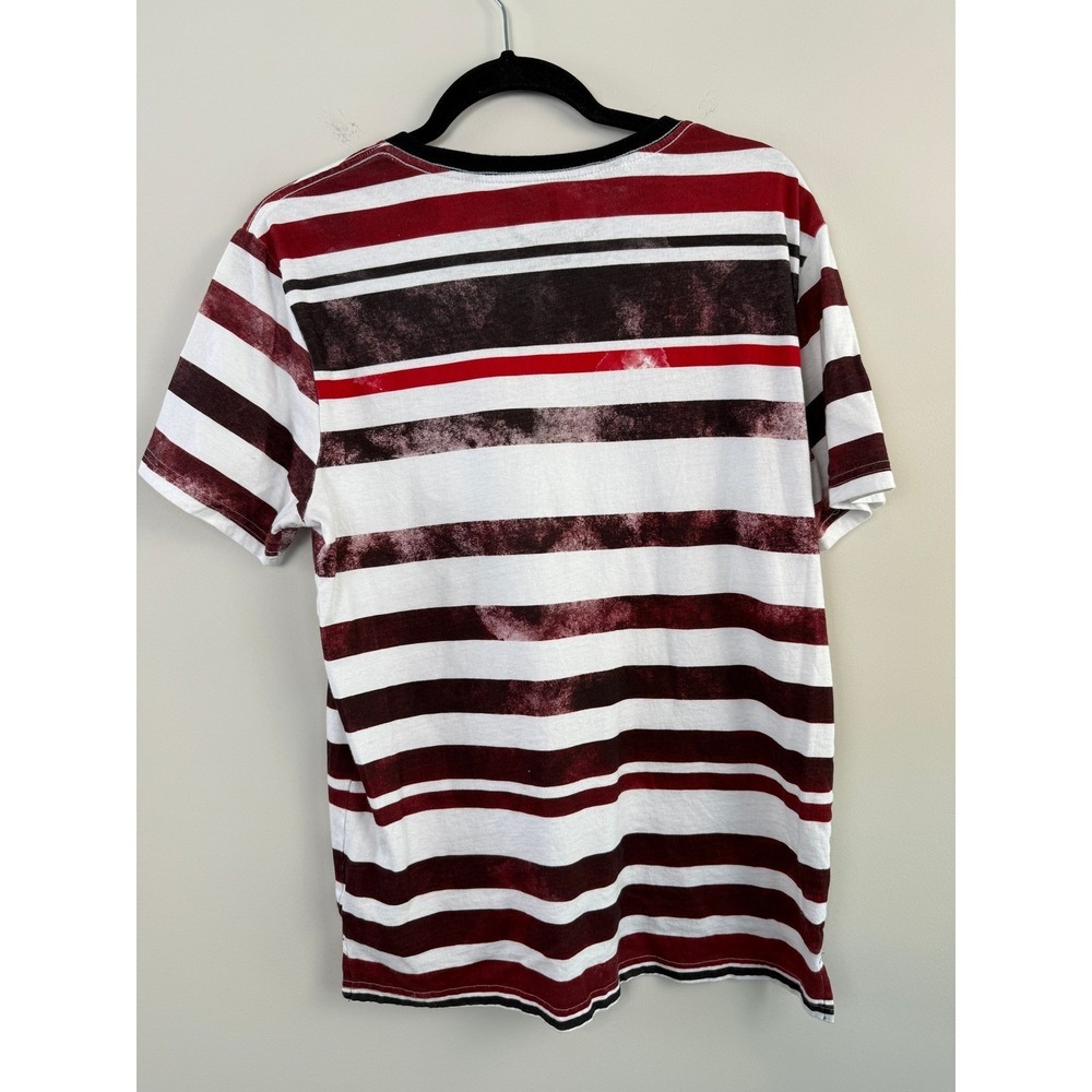 Jeans by Buffalo T-Shirt Mens Medium White Burgundy Striped Distressed Cotton - Picture 2 of 5